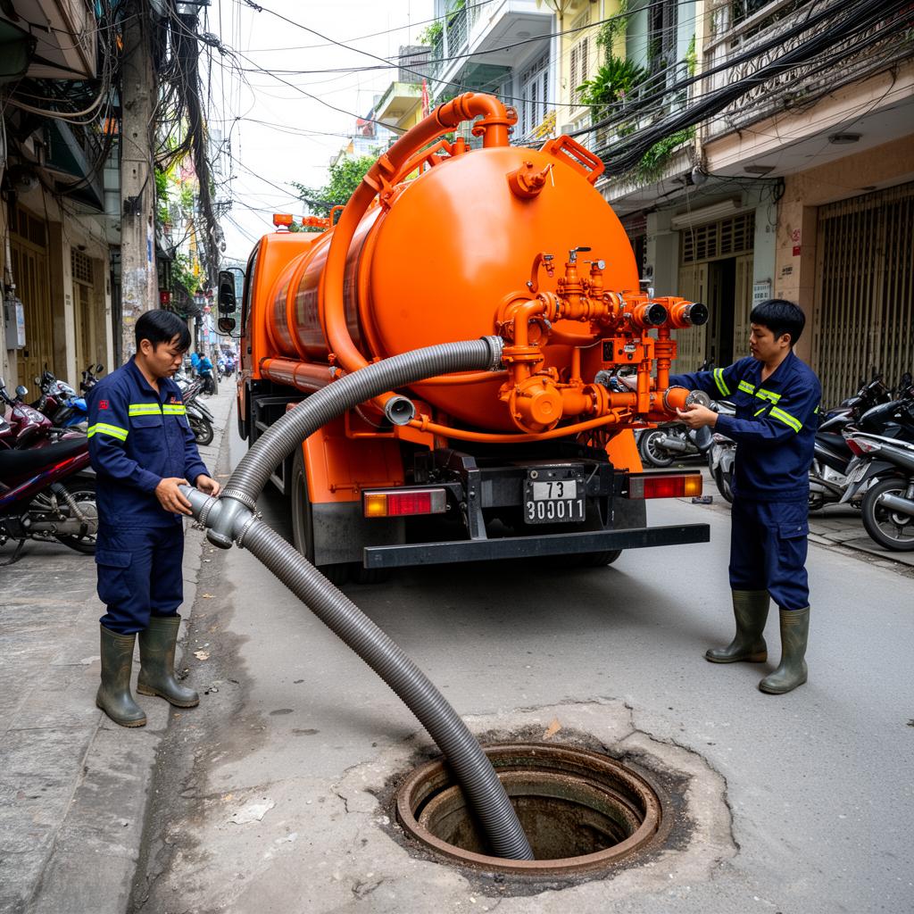 Hút bể phốt bằng xe chuyên dụng