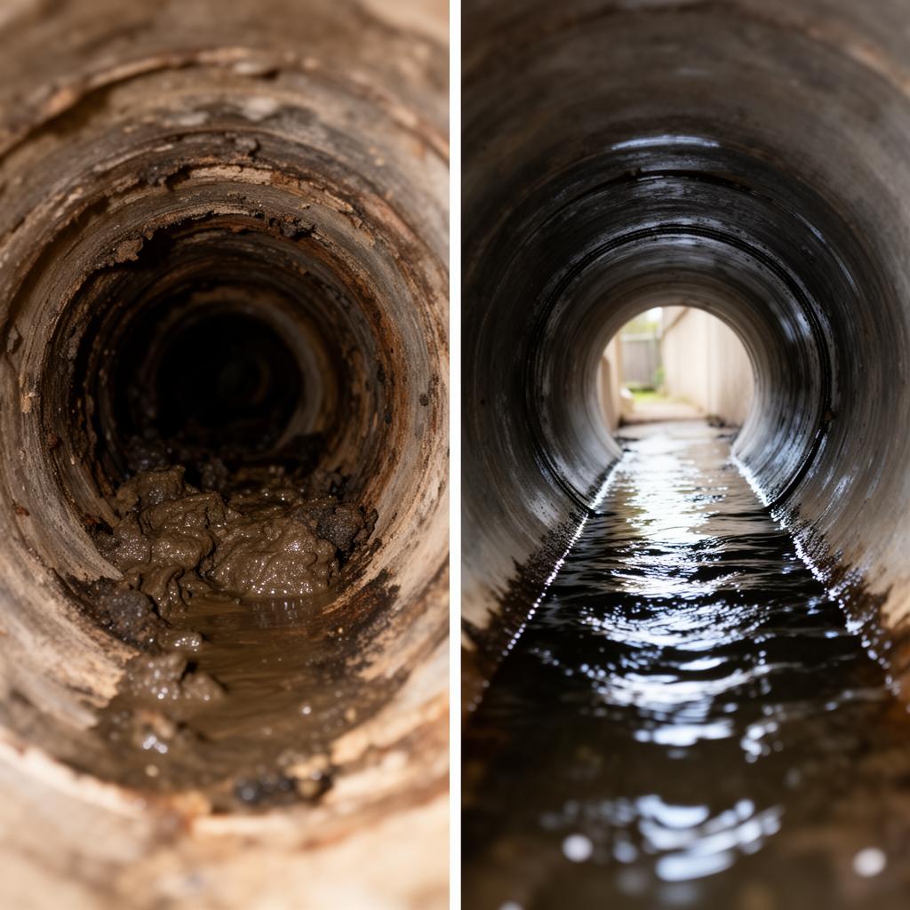 Hình ảnh trước và sau xử lý đường ống